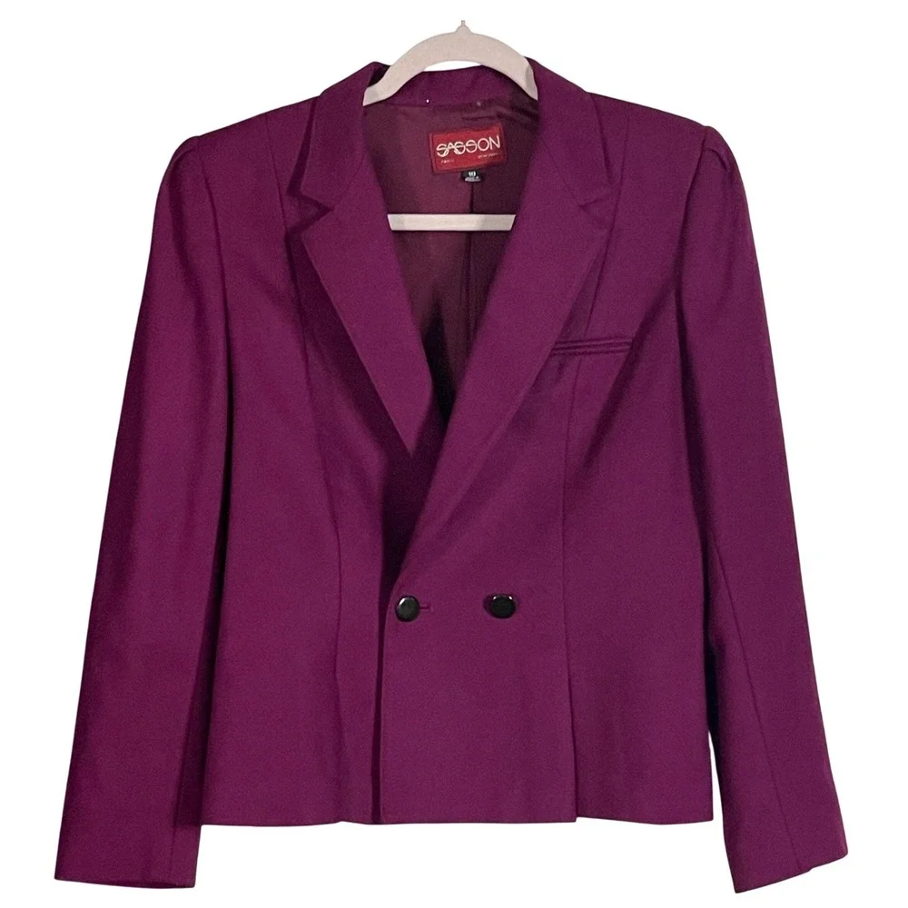VTG Sasson Wool Blazer Sz 10 Magenta Cropped Double Breasted 80s Paris NY - Picture 2 of 16